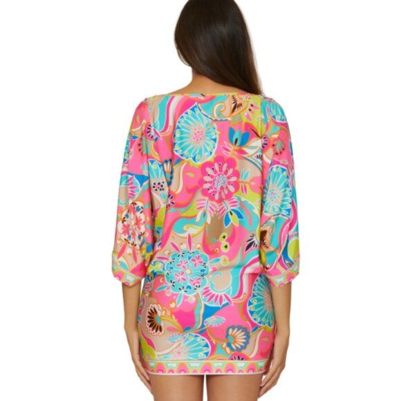 Trina Turk Women's Venus Casablanca Swim Tunic Dress Cover-up Multi Size L  7739 - Picture 2 of 3